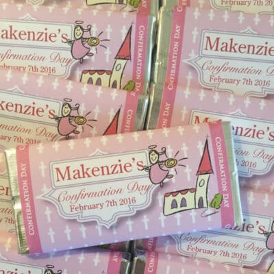Confirm-comm-Church-Pink-WE Communion Confirmation Personalised Chocolate Bars