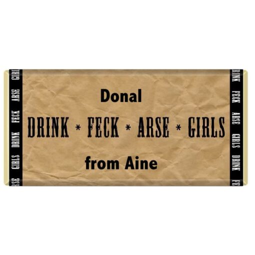 Drink, Arse,Feck, Fr Ted, Personalised, Chocolate Bar