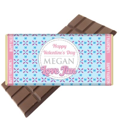 Blue pattern personalised valentines day chocolate bar