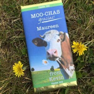 Moo chas Gracias personalised chocolate bar