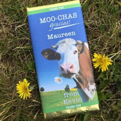 Moo chas Gracias personalised chocolate bar