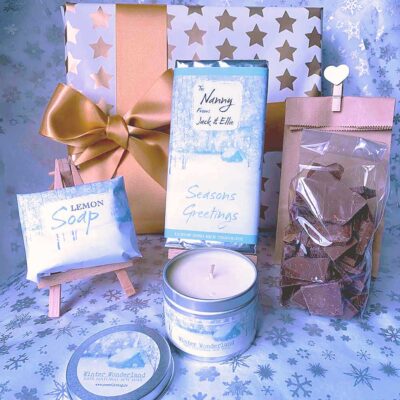 Winter wonderland Personalised Christmas Chocolate Gift Box with Candle